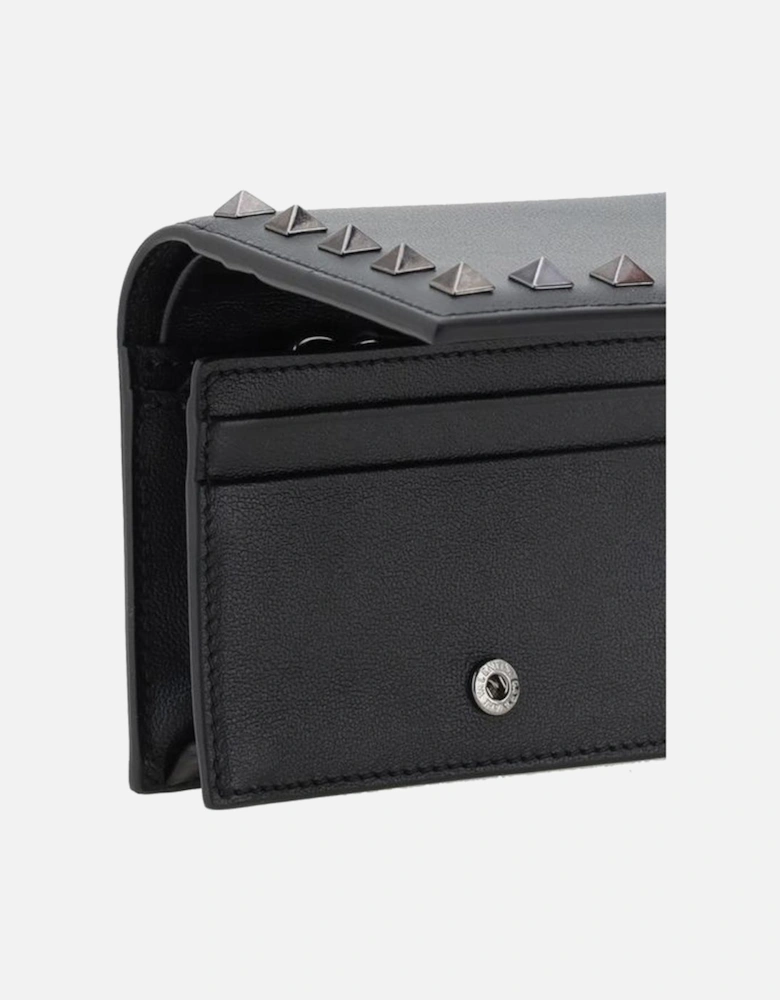 Leather Wallet with Rockstud Detailing Women - Black