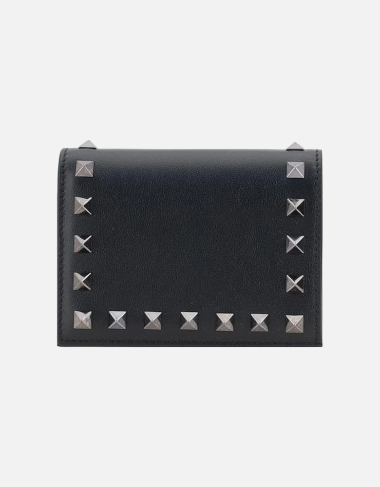 Leather Wallet with Rockstud Detailing Women - Black