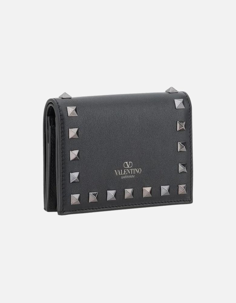 Leather Wallet with Rockstud Detailing Women - Black