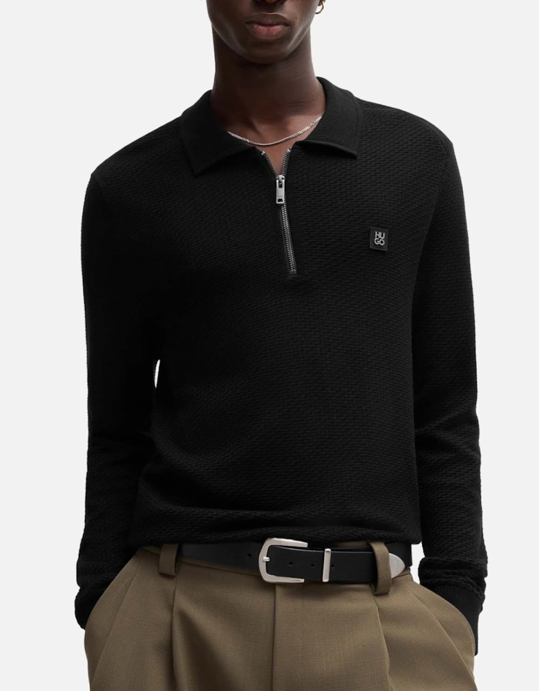 Sastoon Stacked Logo Zip-Neck Knit Polo Shirt