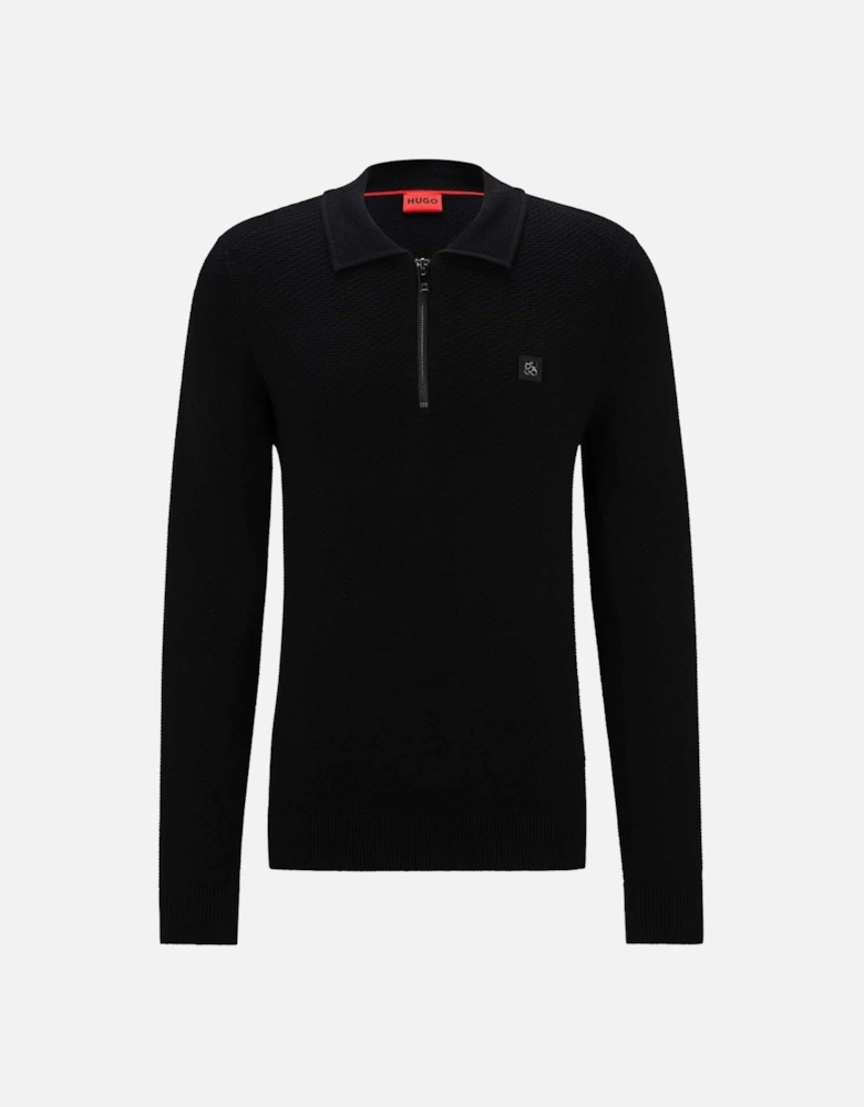 Sastoon Stacked Logo Zip-Neck Knit Polo Shirt