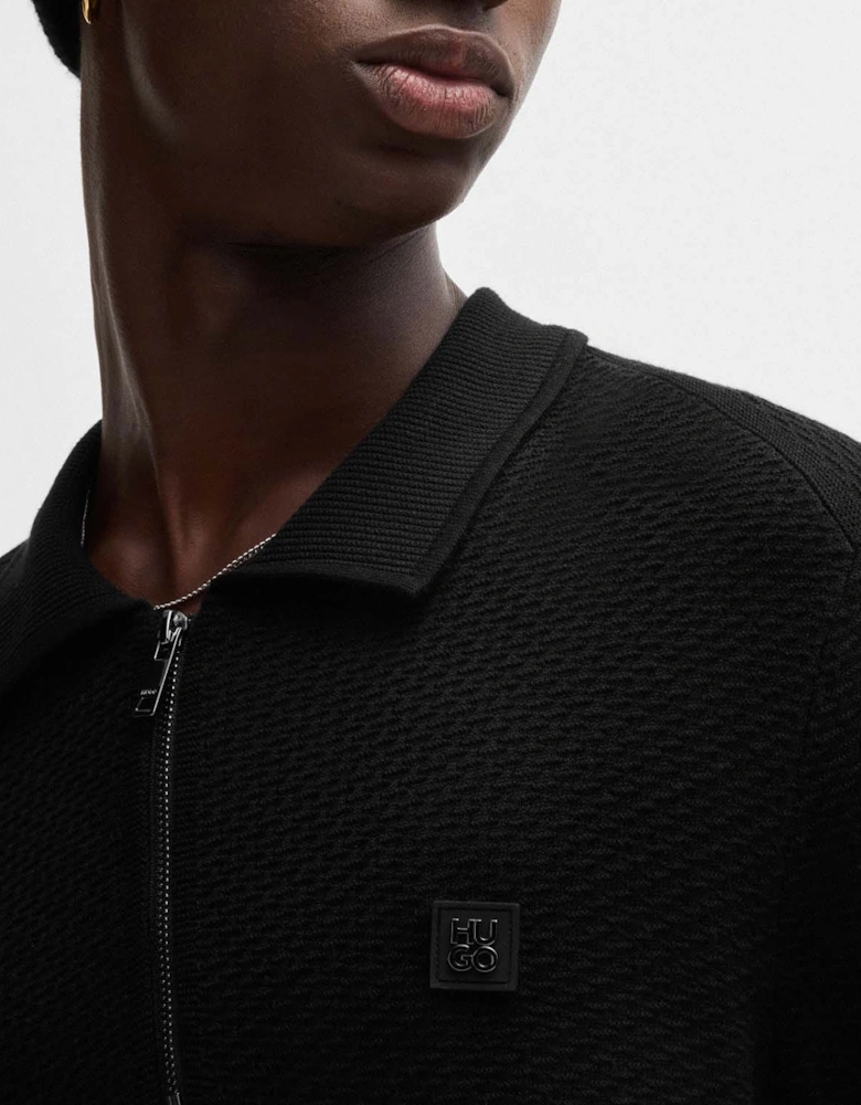 Sastoon Stacked Logo Zip-Neck Knit Polo Shirt