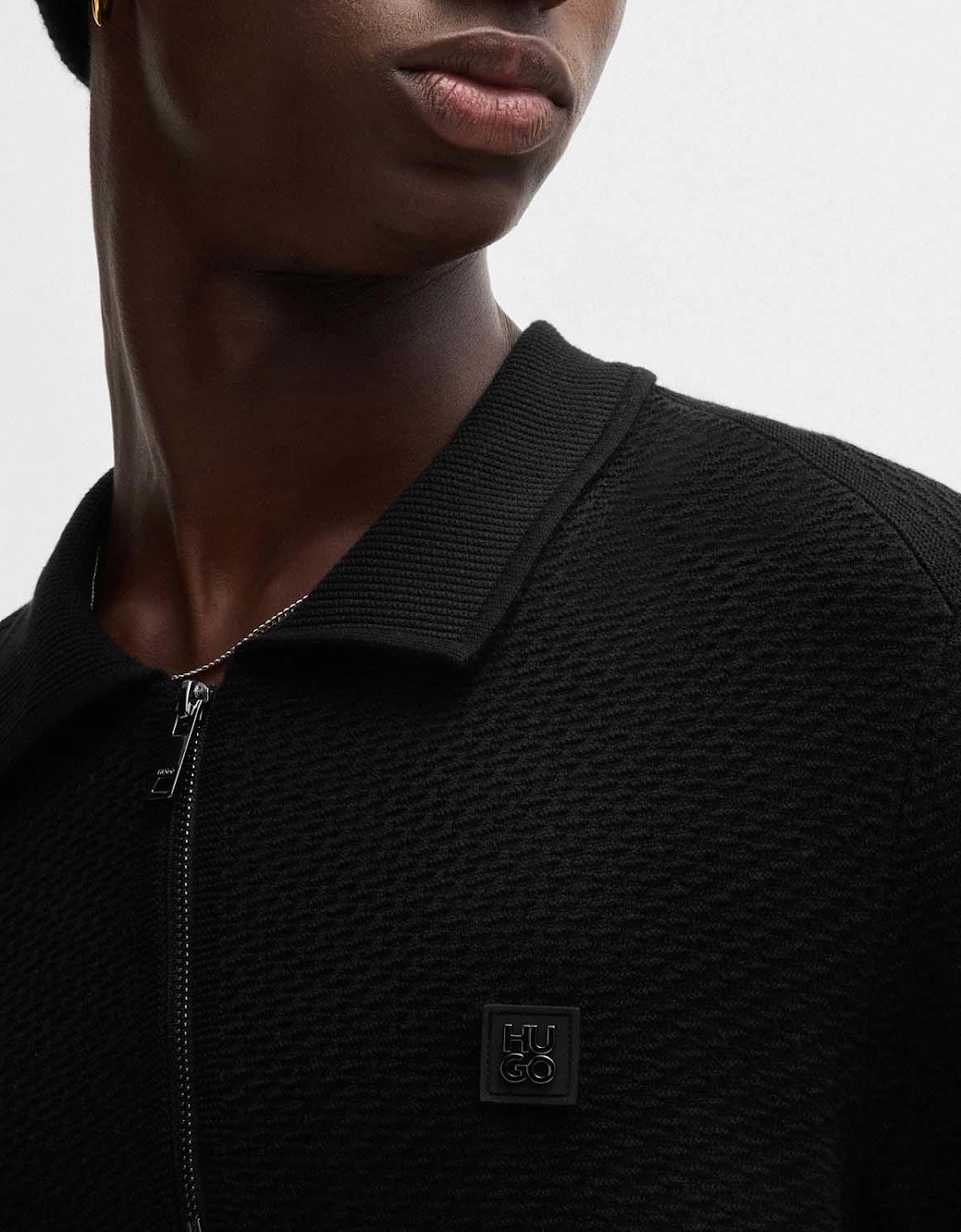 Sastoon Stacked Logo Zip-Neck Knit Polo Shirt