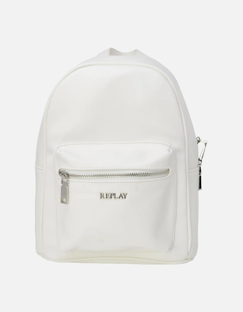 White Plain Rucksack with Zip Pockets Women Bags