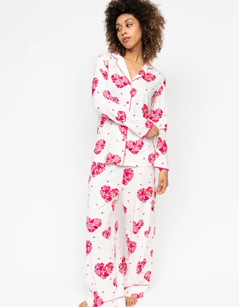 Aria White Heart Printed Jersey Wideleg Pyjama Pant