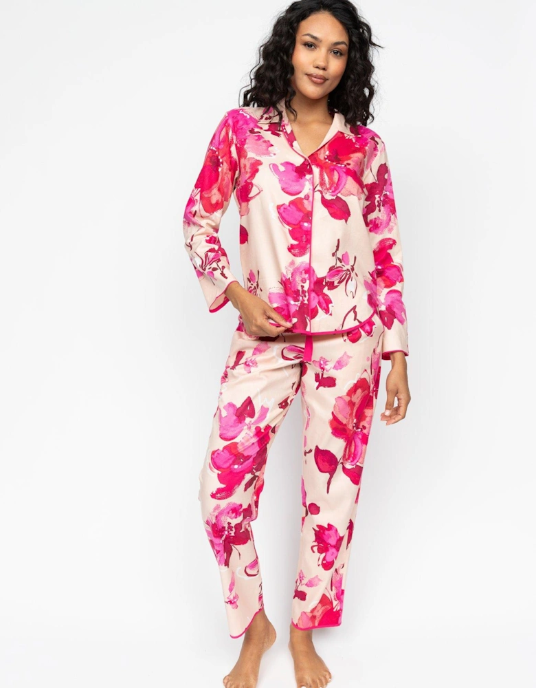 Aria Peach Floral Print L/slv Pyjama Set