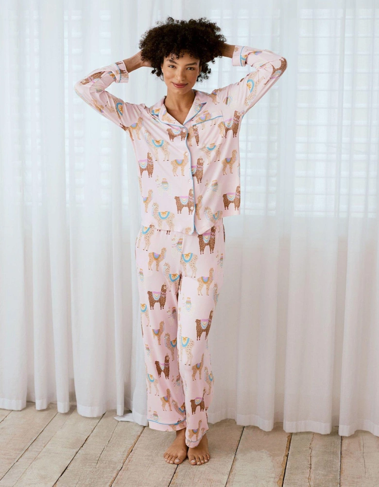 Alpaca Print Long Pyjama Set - Pink