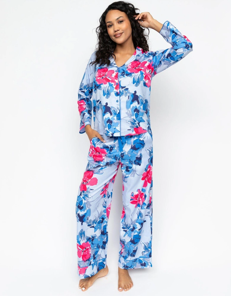 Lyla Blue Floral Print L/slv Pyjama Set