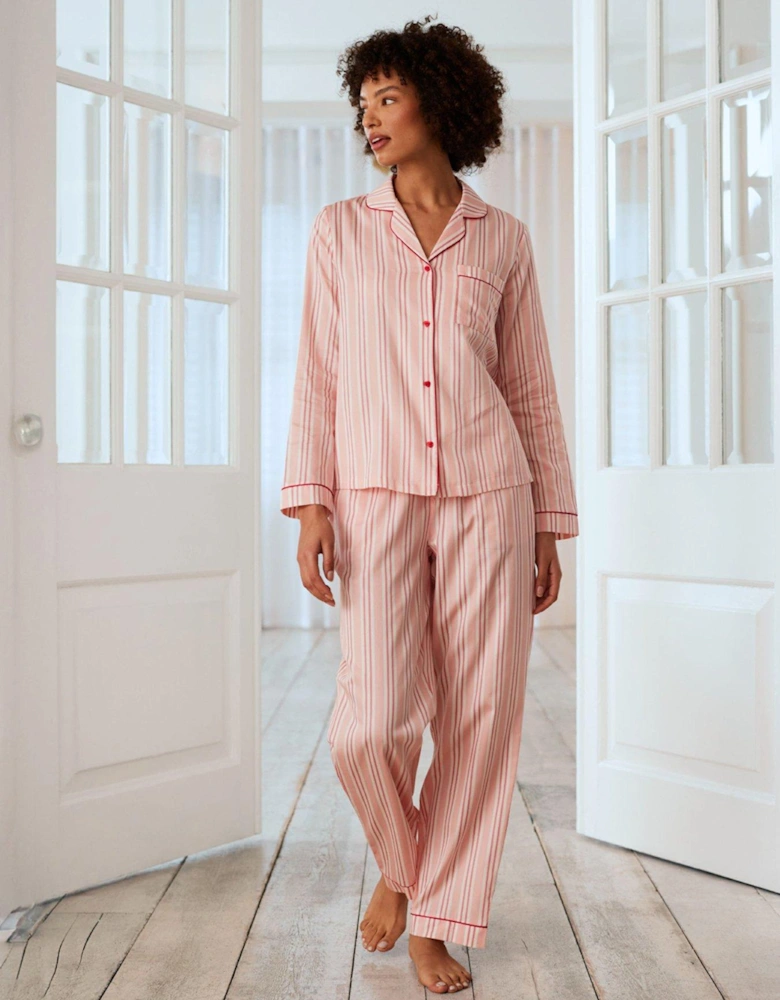 Long Pyjama Set Striped With Heart Buttons - Pink