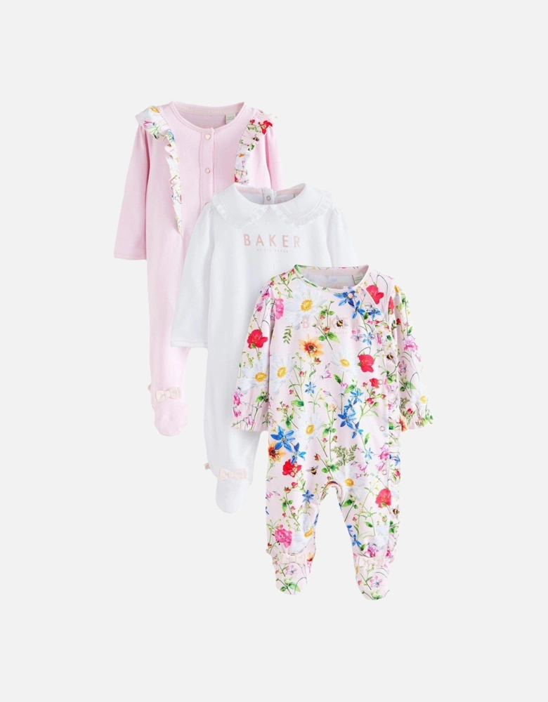 Baby Girls 3 Pack Sleepsuit - Pink