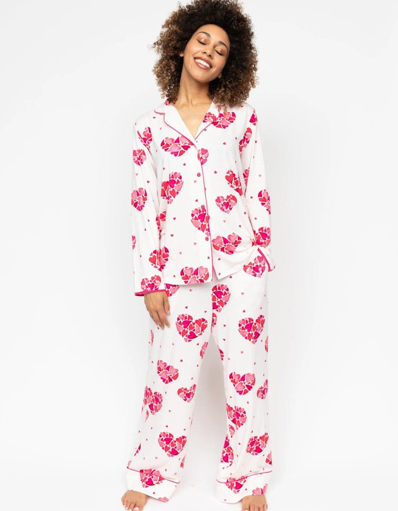 Aria White Heart Printed Jersey L/slv Pyjama Top