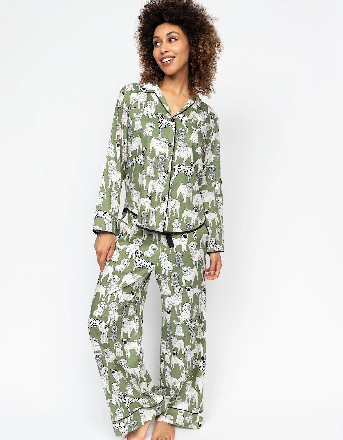 Nancy Sage Green Dog Print L/slv Pyjama Set, 2 of 1