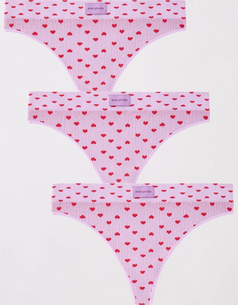 3pk Printed Seamless Ribbed Thongs - Pink