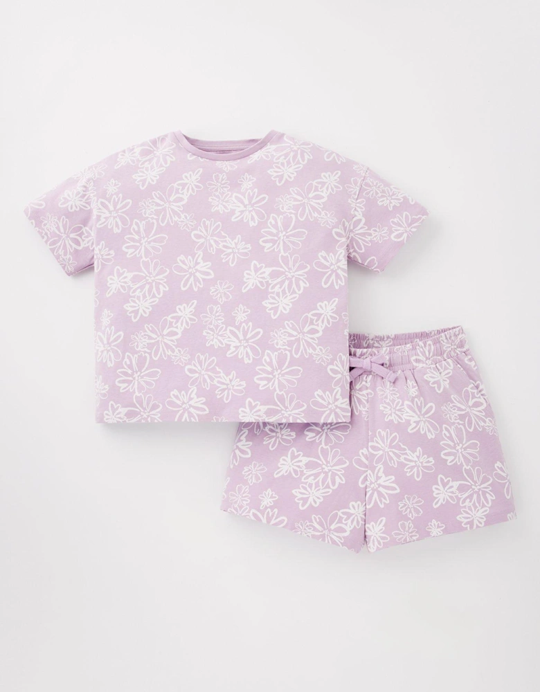 Girls Floral Shortie Pyjama Set - Lilac