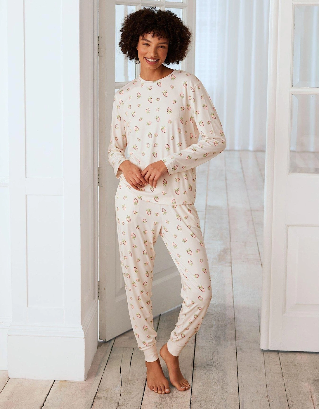 Strawberry Print Long Pyjama Set - White, 2 of 1