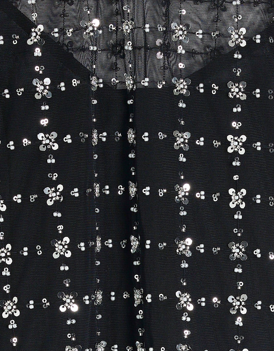 Floral Sequin Mesh Top - Black