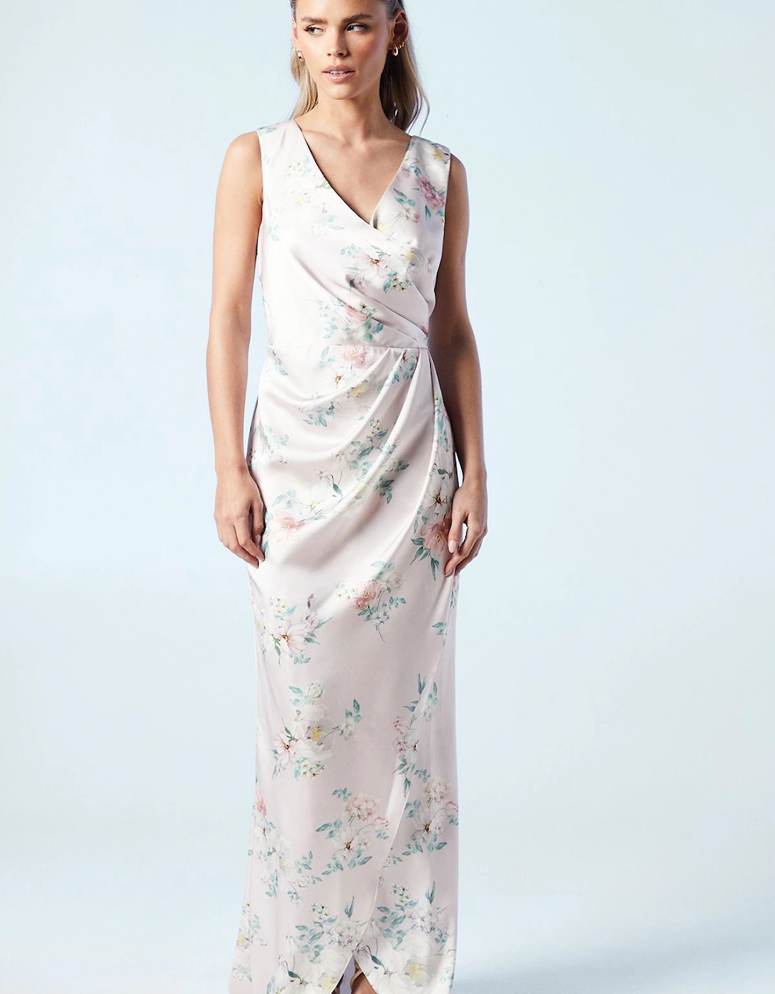 Petite Spring Posy Printed Satin Ruche Waist Bridesmaids Dress, 6 of 5