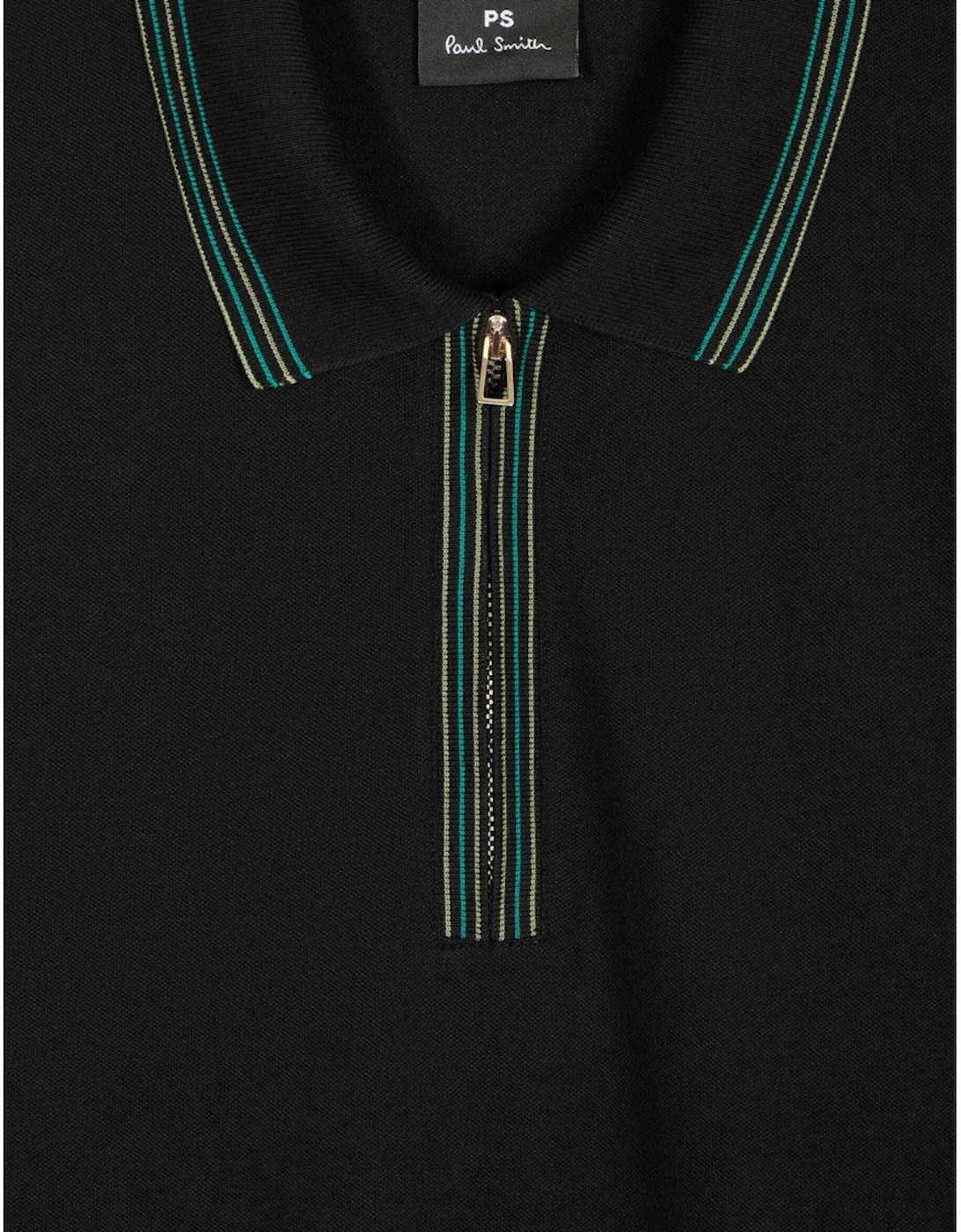 PS Reg Fit Half Zip Polo Shirt 79 BLACK