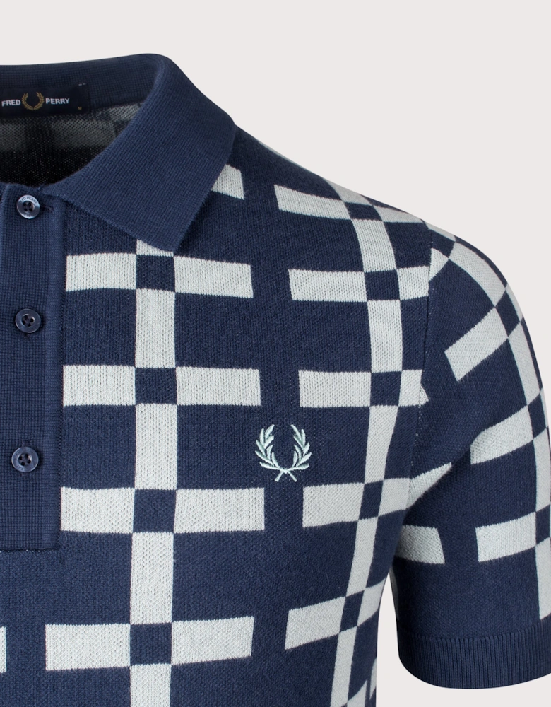 Geometric Jacquard Knit Polo Shirt