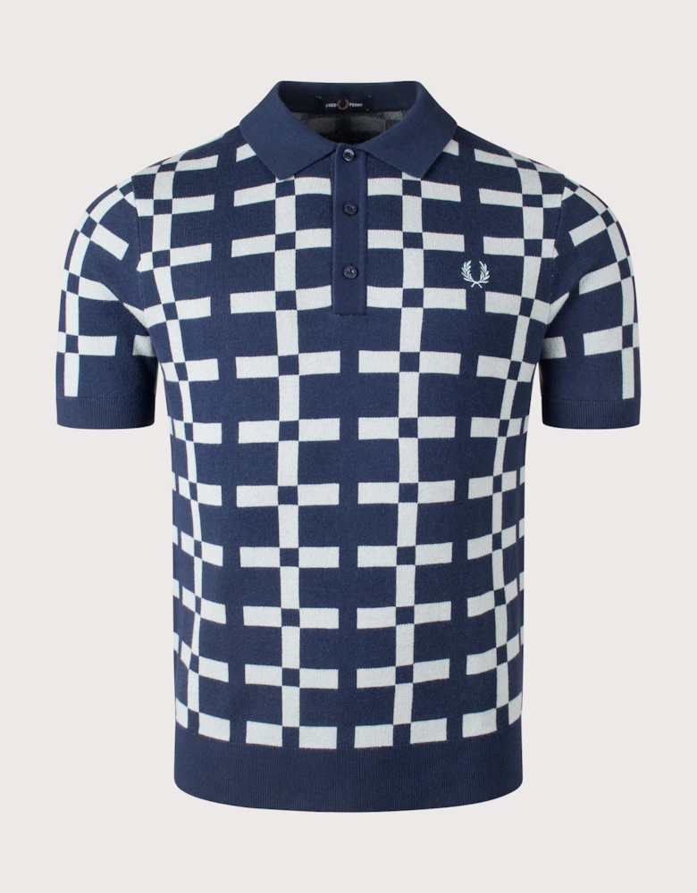 Geometric Jacquard Knit Polo Shirt