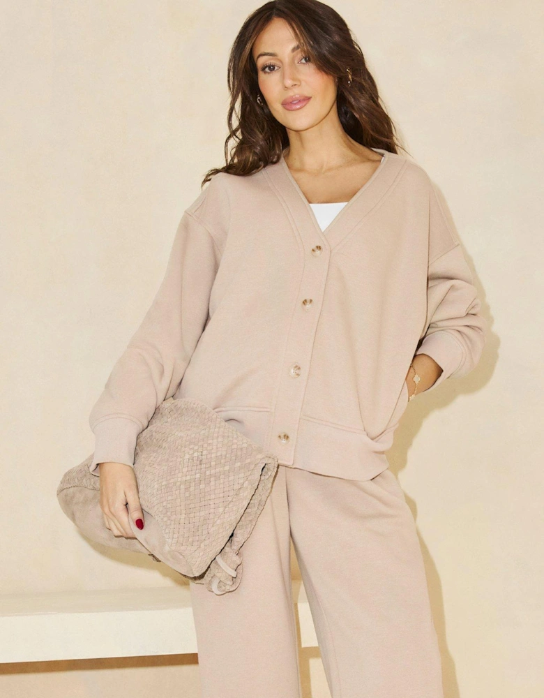 Rib Button Through Jacket - Beige