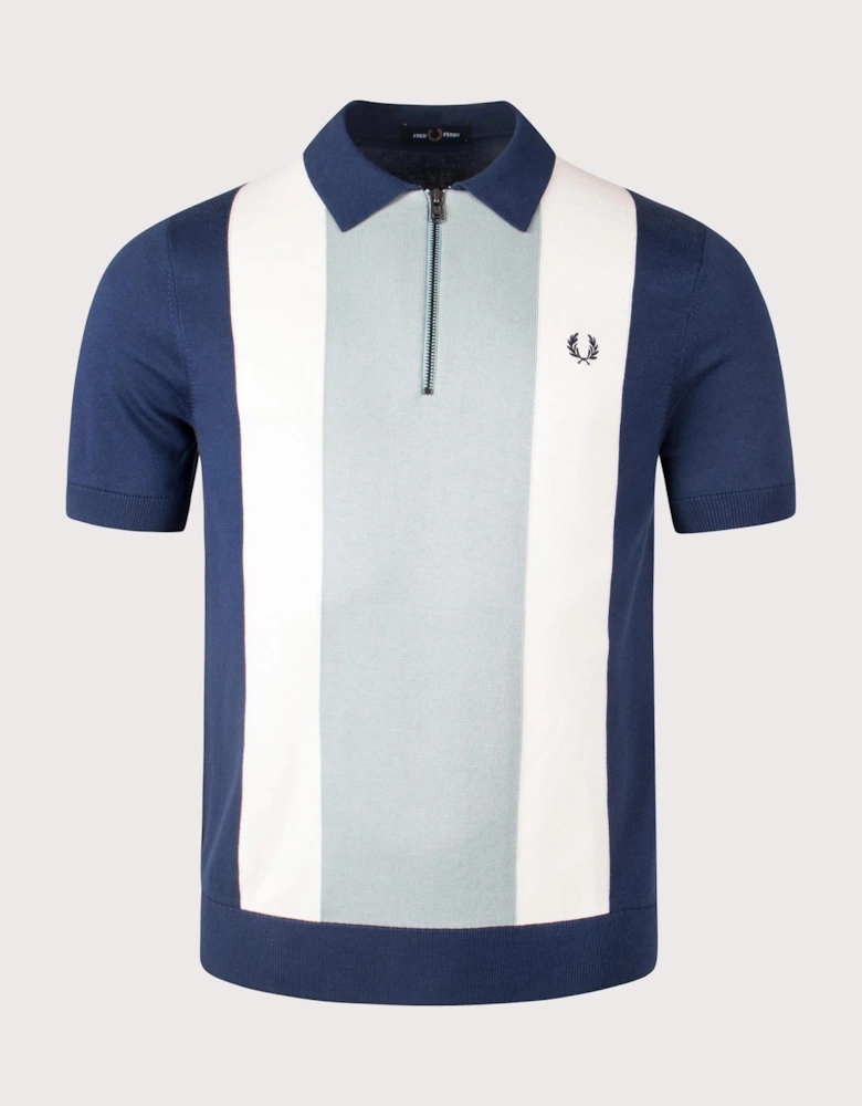 Vertical Stripe Zip Neck Polo Shirt