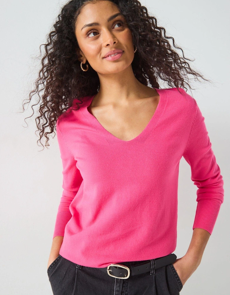 V Neck Jumper - Pink