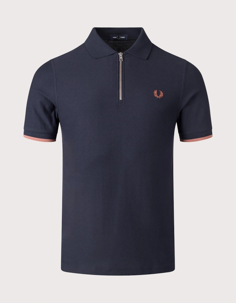 Crepe Pique Zip Neck Polo Shirt