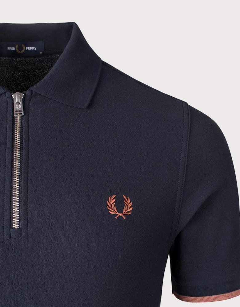 Crepe Pique Zip Neck Polo Shirt