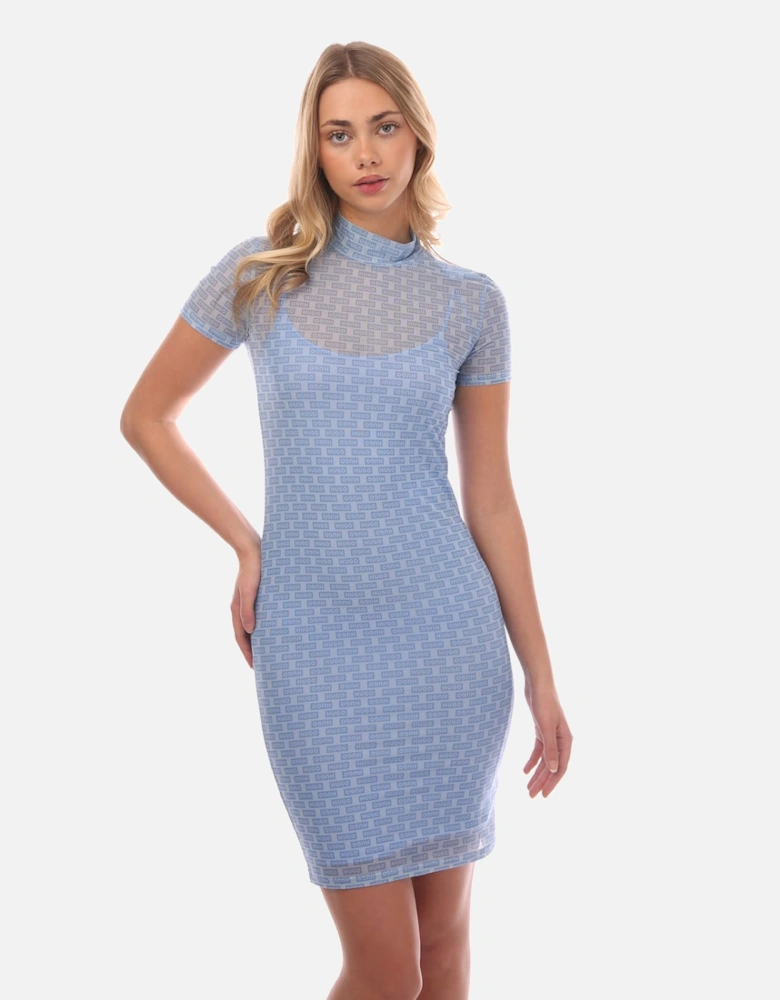 Stretch-Mesh Short Sleeved Dress