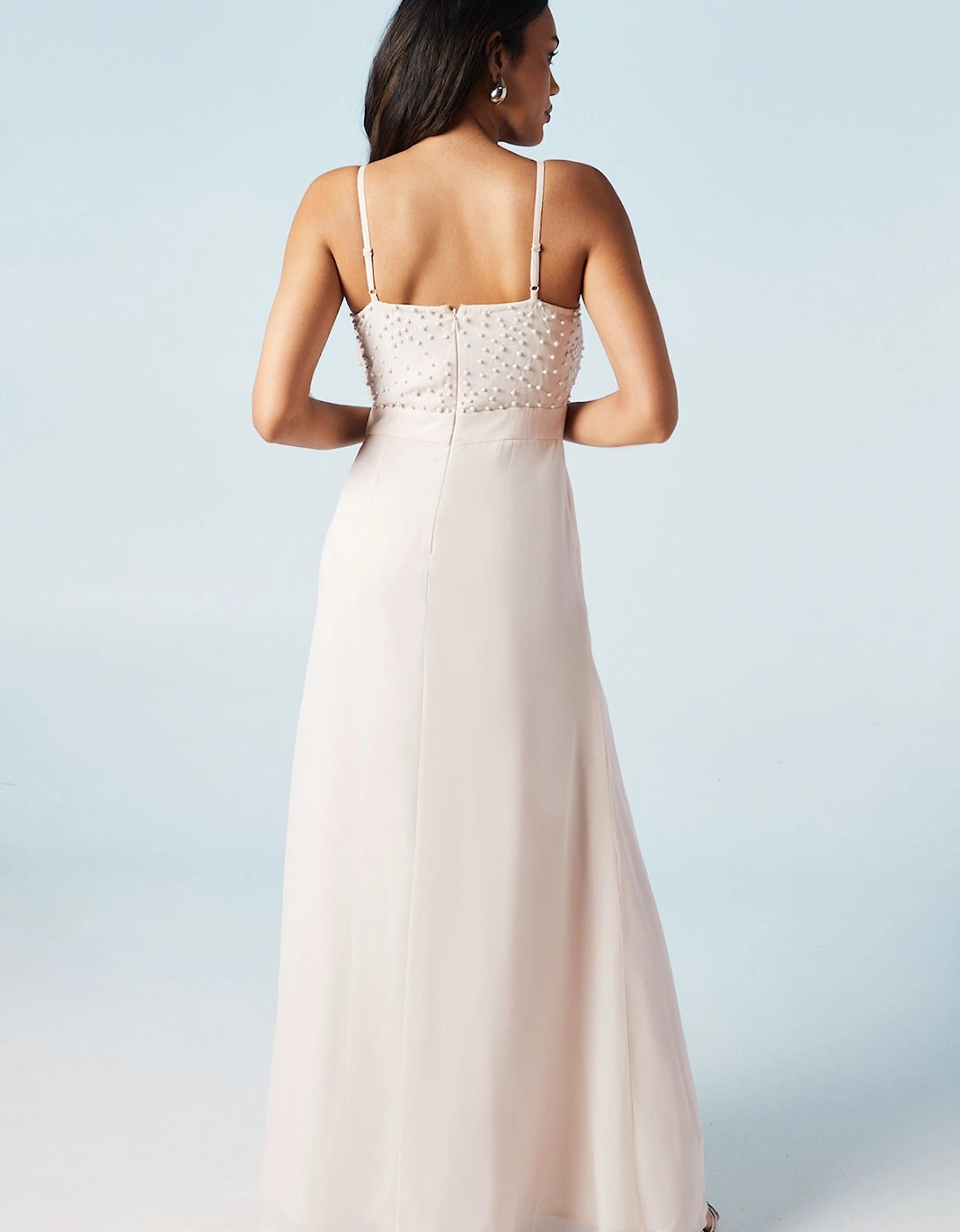 Pearl Embellished Strappy Bridesmaids Dress