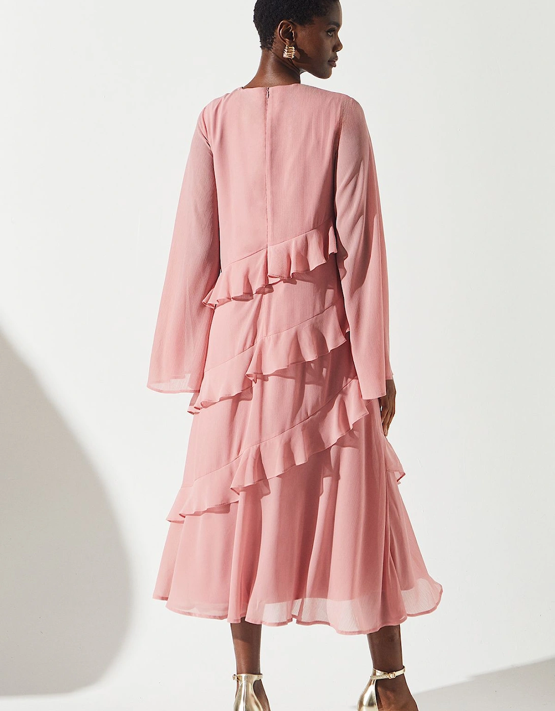 Ruffle Tiered Long Sleeve Gown