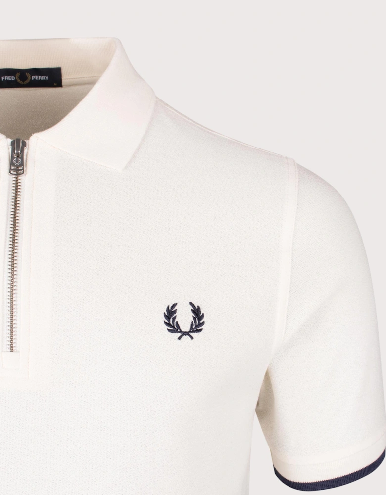 Crepe Pique Zip Neck Polo Shirt