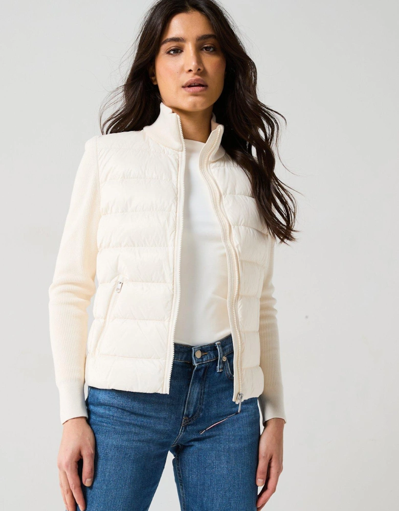 Knitted Sleeve Padded Jacket - White