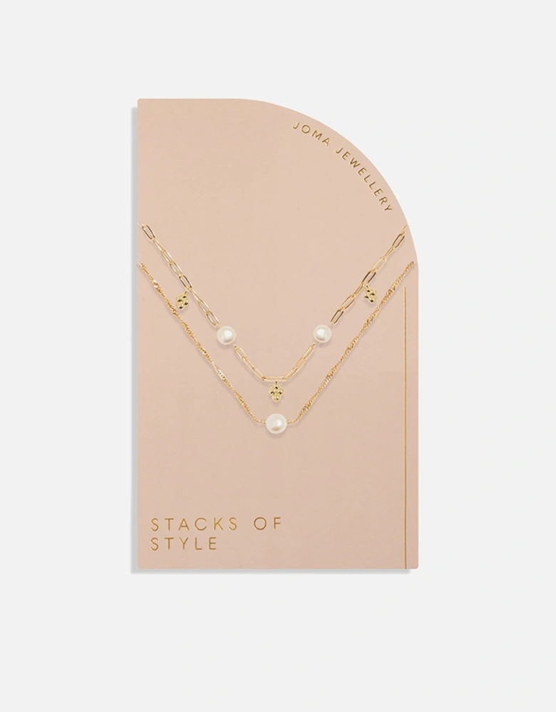 Stacks Of Style White Pearl Gold-Plated Necklace