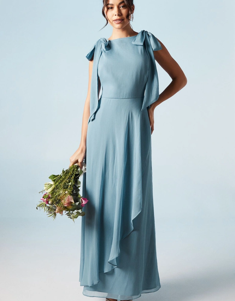 Tie Shoulder Waterfall Chiffon Bridesmaids Maxi Dress