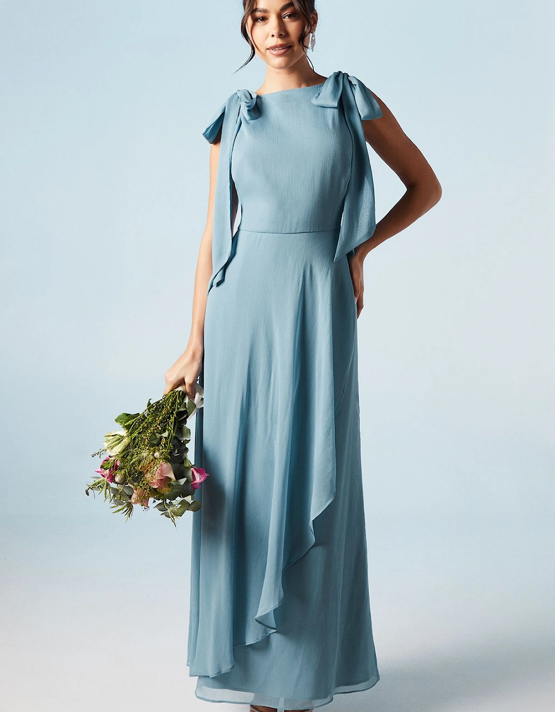 Tie Shoulder Waterfall Chiffon Bridesmaids Maxi Dress, 6 of 5