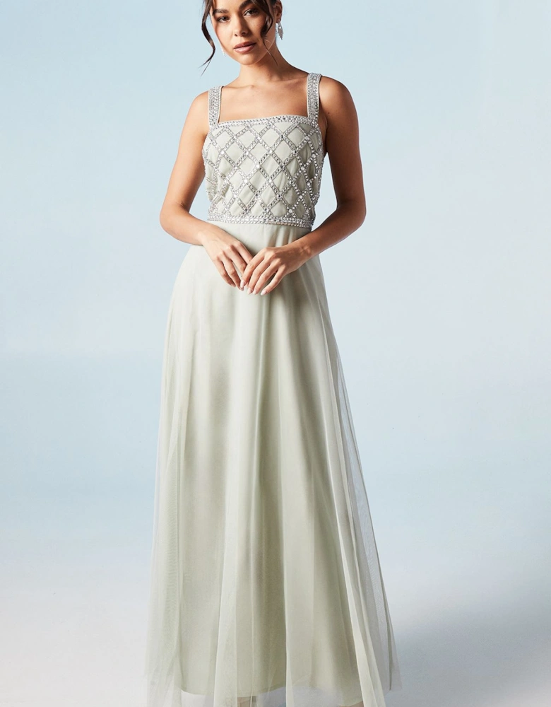 Diamante Geo Bodice Tulle Bridesmaids Dress