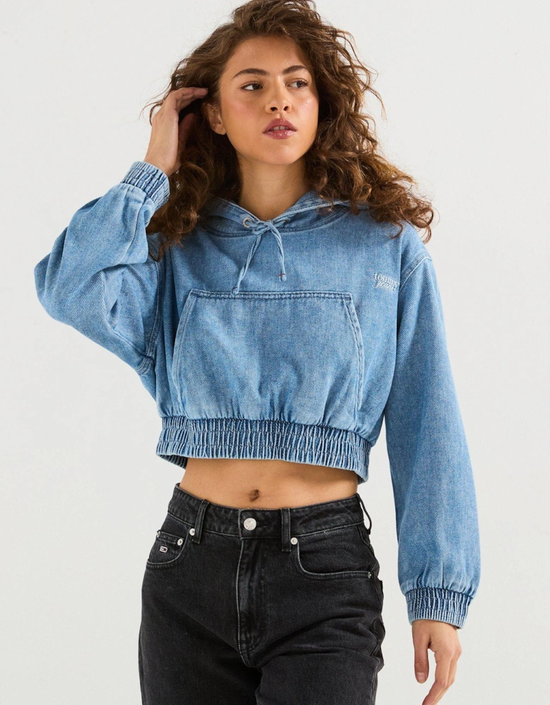 Denim Cropped Hoodie - Blue