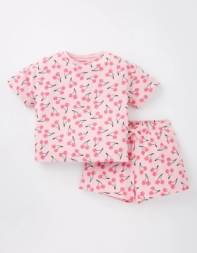 Girls Cherry Shortie Pyjama Set - Pink