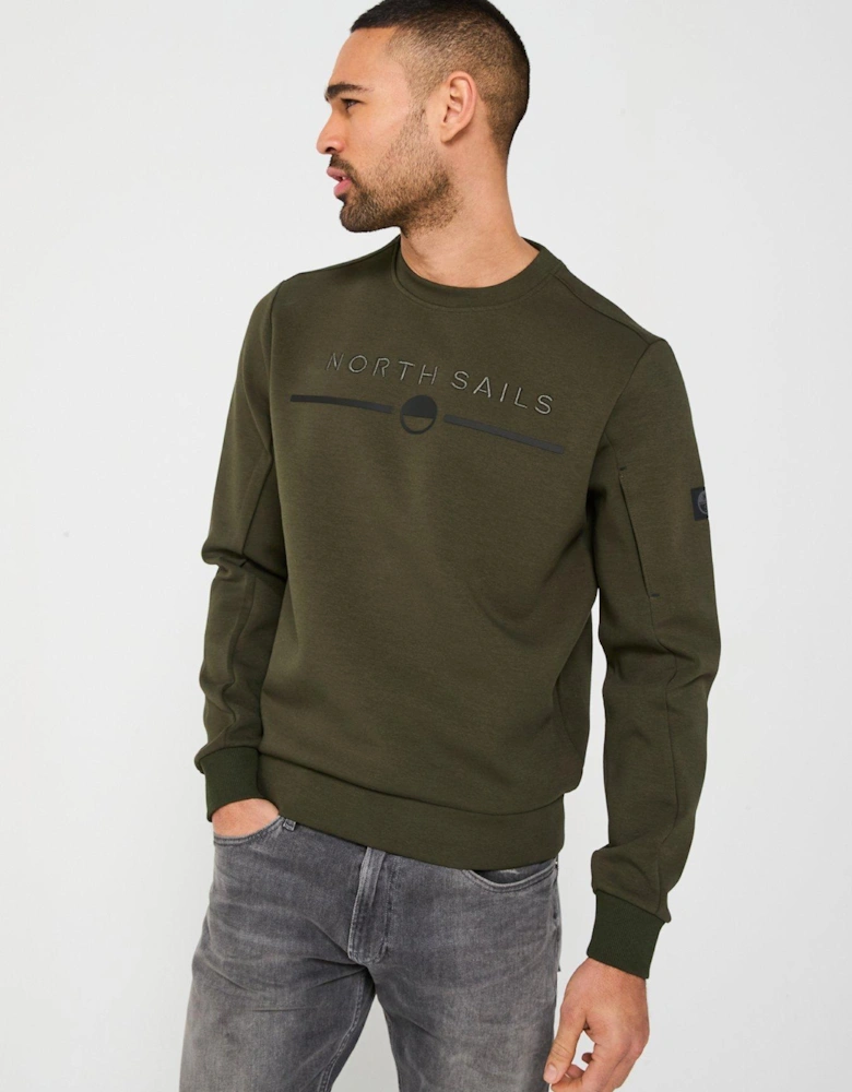 Sleeve Tech Logo Crew Sweatshirt - Dark Green