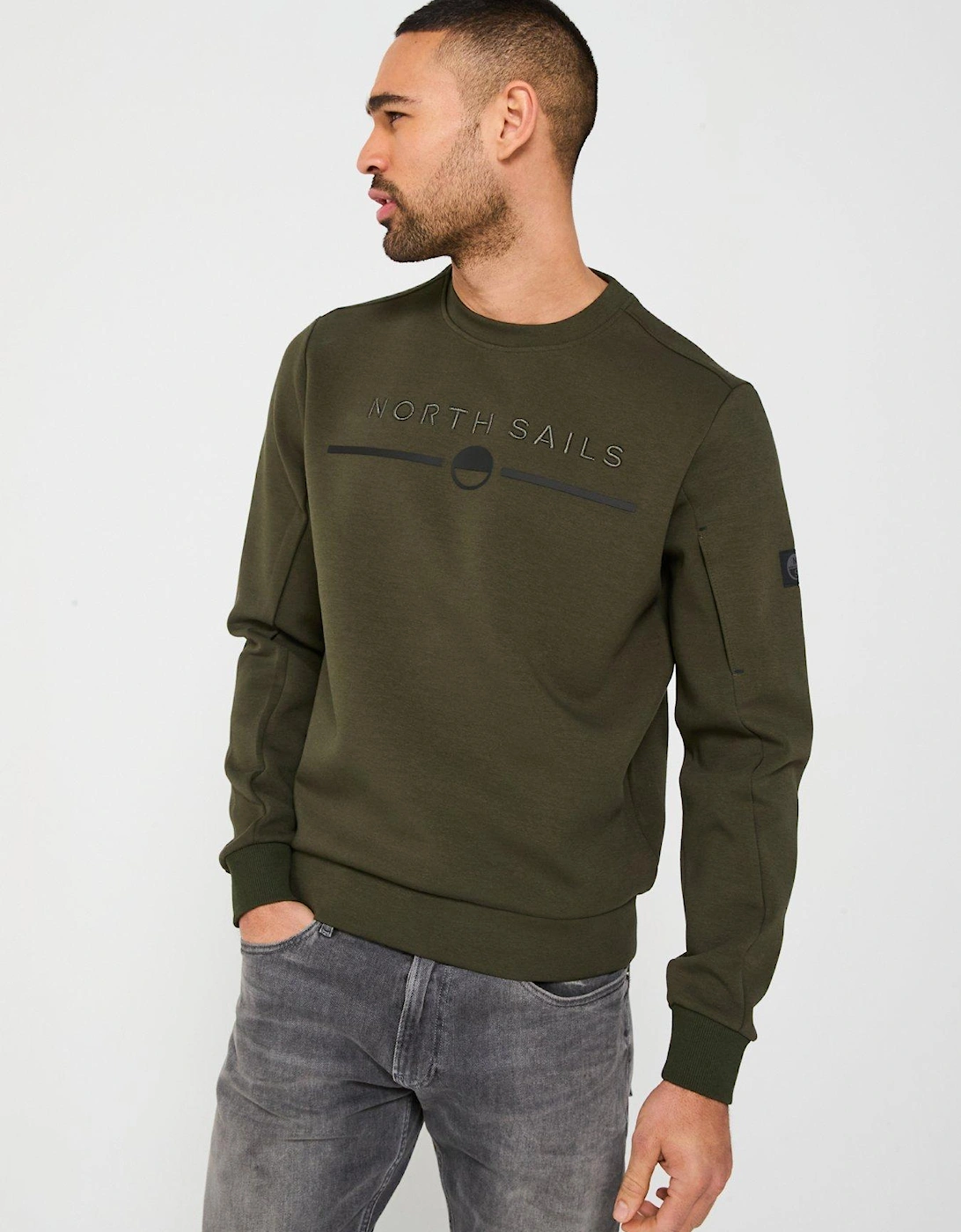 Sleeve Tech Logo Crew Sweatshirt - Dark Green, 7 of 6