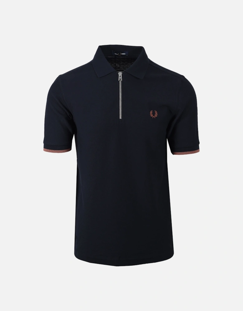 Pique Zip Neck Polo Navy