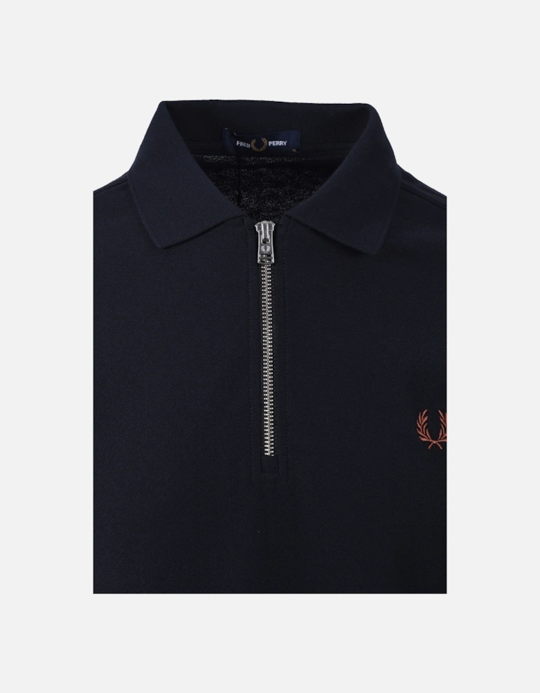 Pique Zip Neck Polo Navy