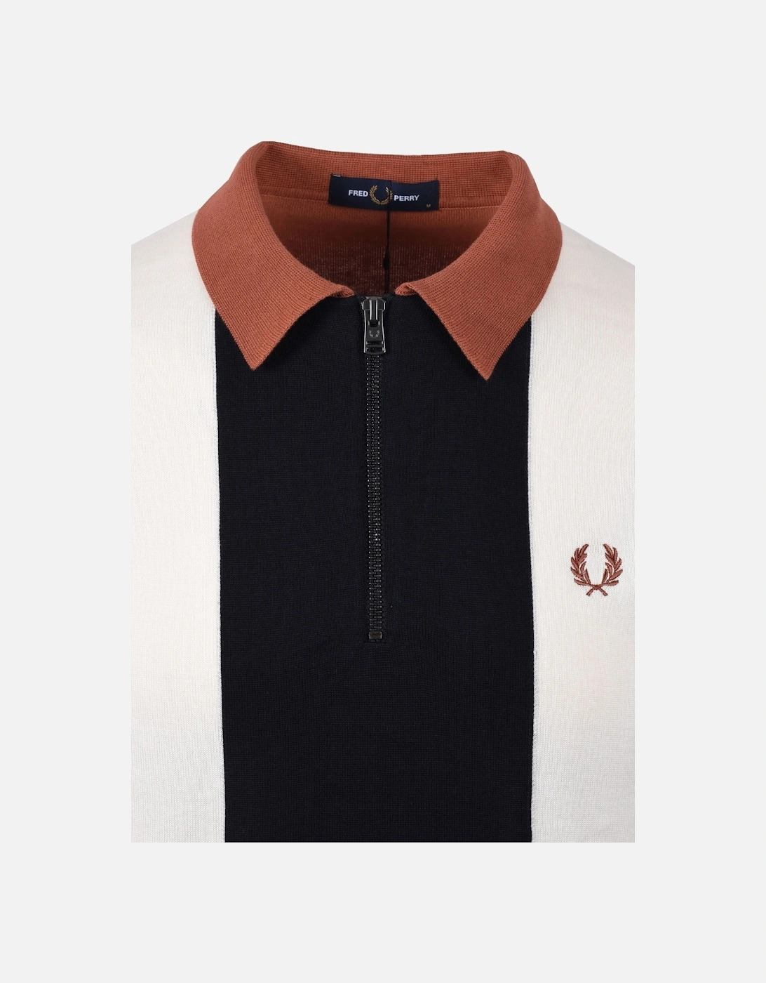 Vertical Stripe Zip Neck Polo Cinnamon/Navy/Ecru