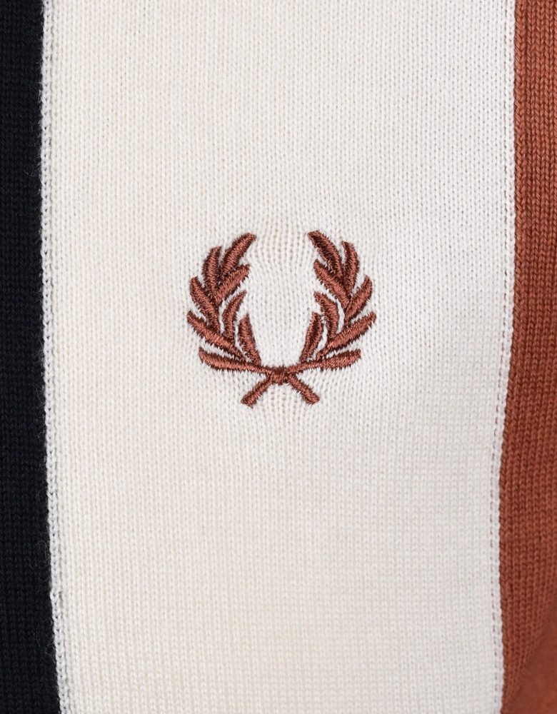 Vertical Stripe Zip Neck Polo Cinnamon/Navy/Ecru