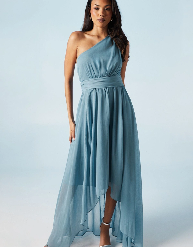 High Low Chiffon One Shoulder Bridesmaids Dress