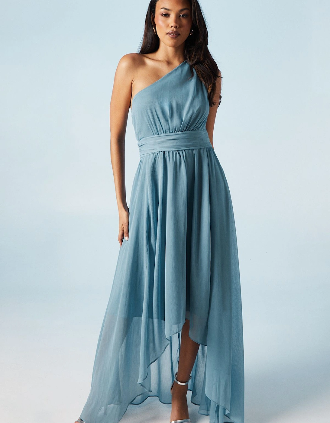 High Low Chiffon One Shoulder Bridesmaids Dress, 6 of 5