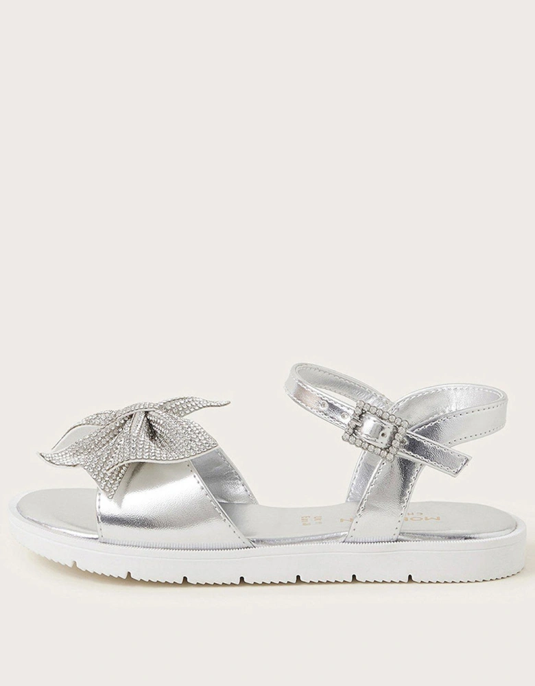 Girls Diamante Bow Sandal - Silver