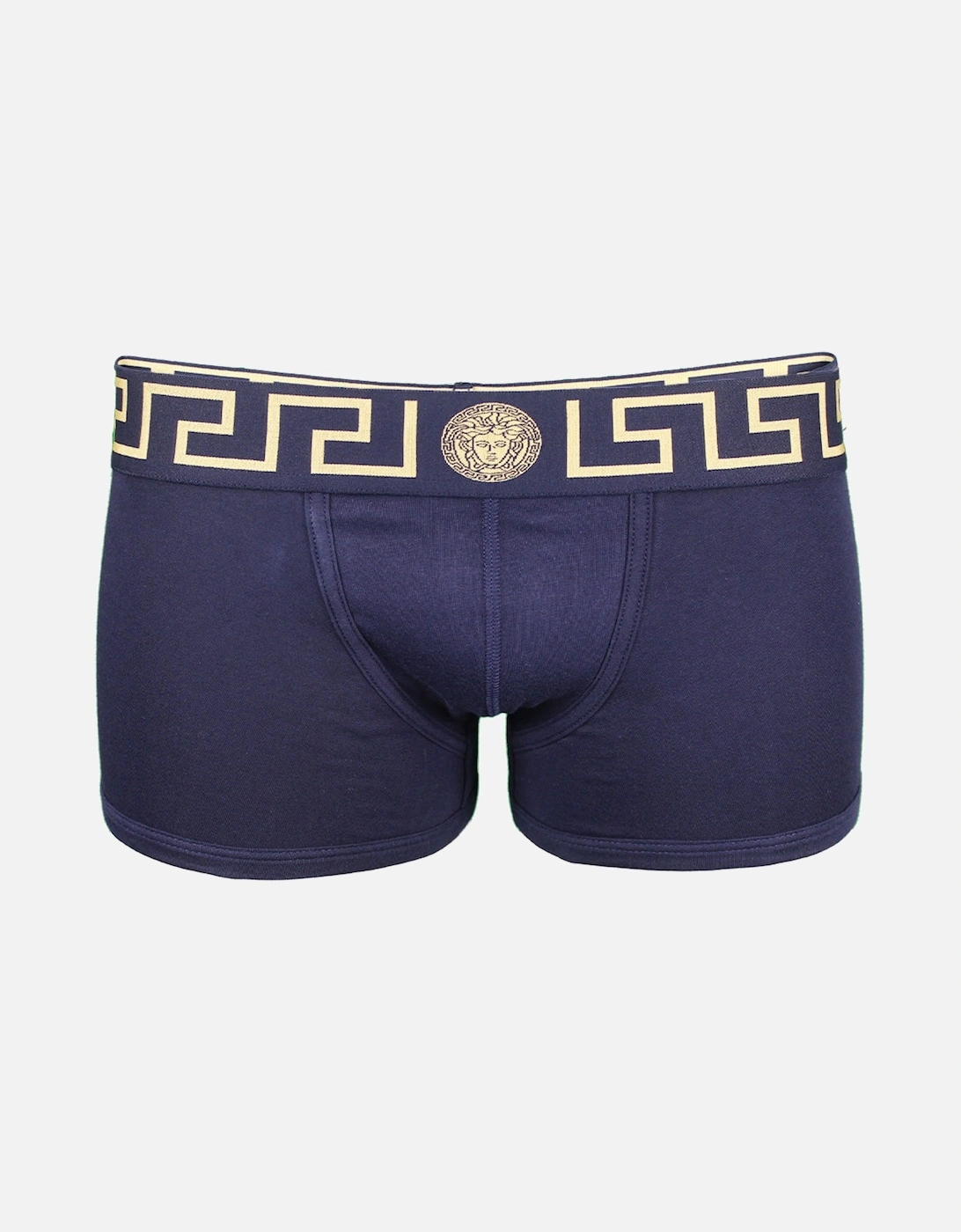 Versace Men's Navy/Navy Greca Border Low Rise Boxer Trunks, Blue/Gold - - : 37/36/32 Extra Large